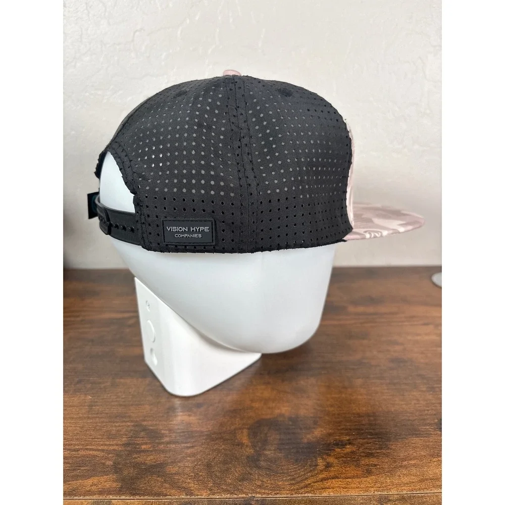 Vision Canopy Snapback Hat Tan Geometric Camo Black Perforated Mesh Flat Bill